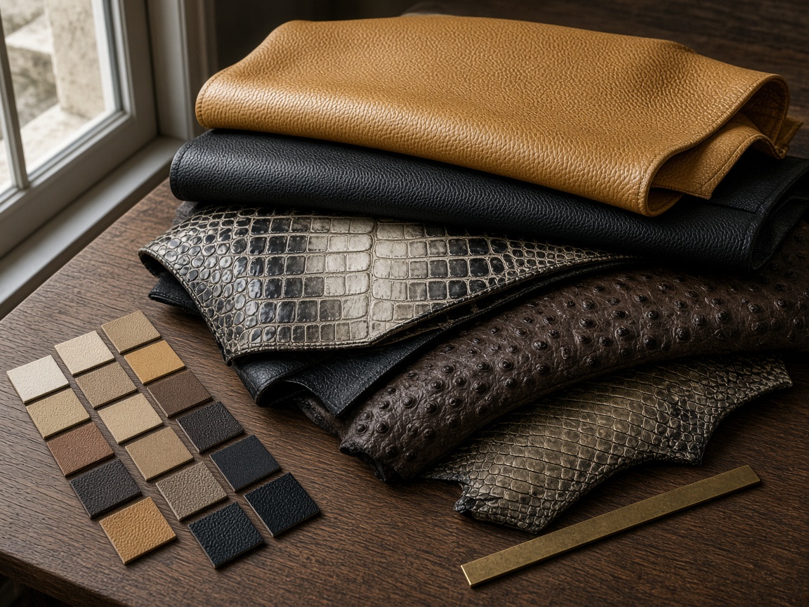 Calfskin, crocodile, ostrich, and lizard